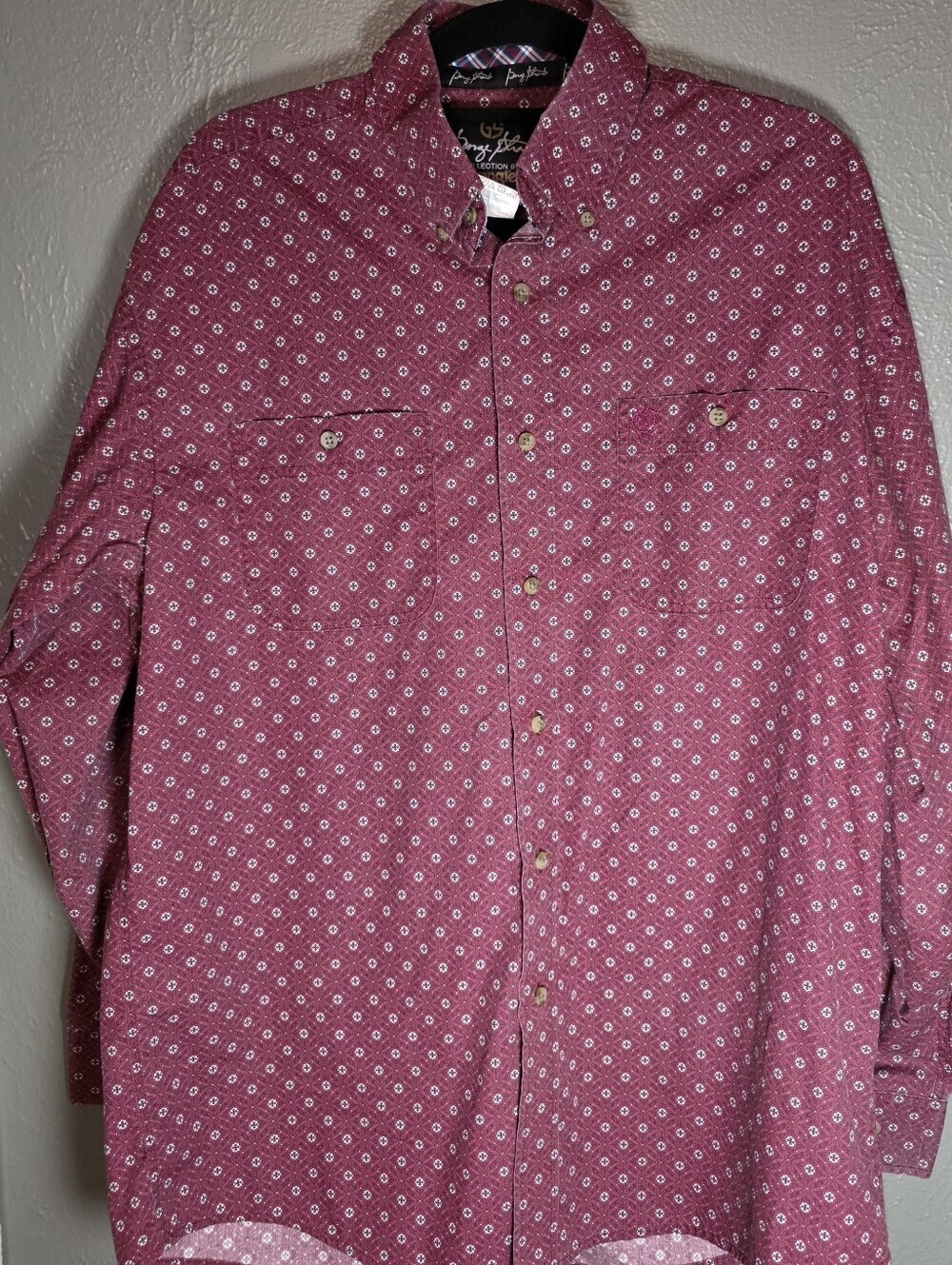 Wrangler George Strait Cowboy Western Button Down Shirt Maroon Geometric Print